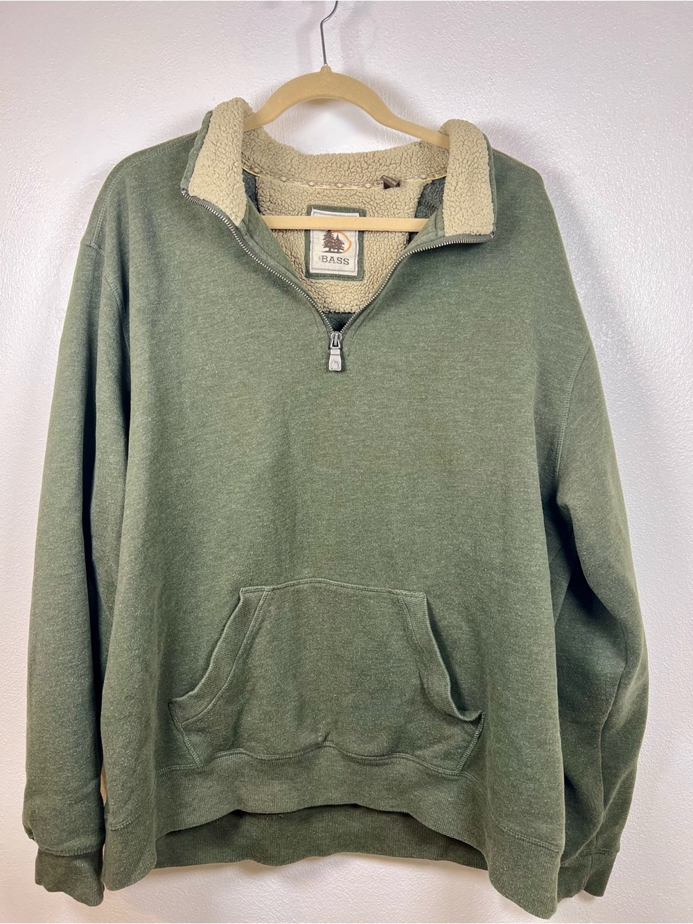 G.H. Bass & Co. Men's XXL Olive Green Quarter-Zip Sherpa Lined Pullover Fleece